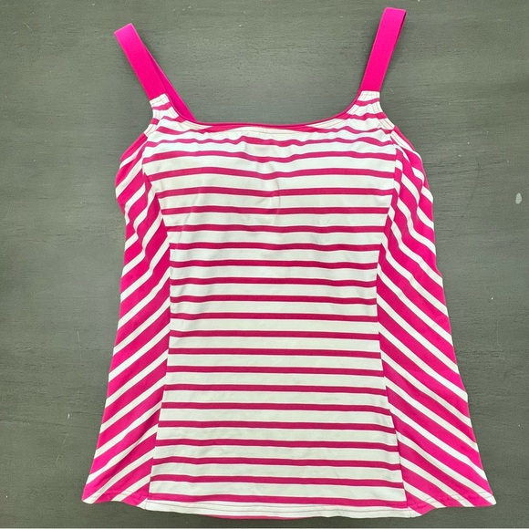 Lands' End Other - Lands' End Hot Pink & White Chevron Striped Slenderizing Tankini Swimsuit Top 4